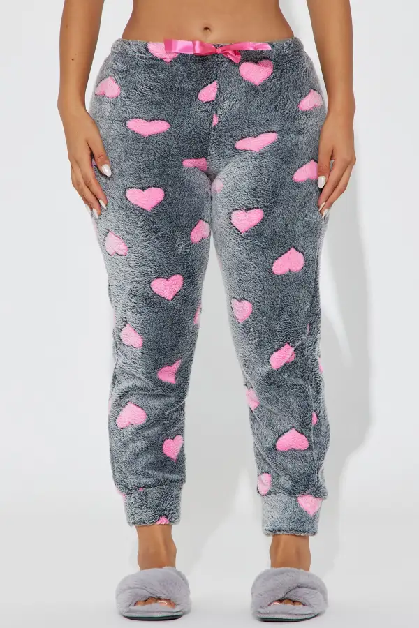 My Heart Is Yours Plush PJ Joggers - Black/Pink