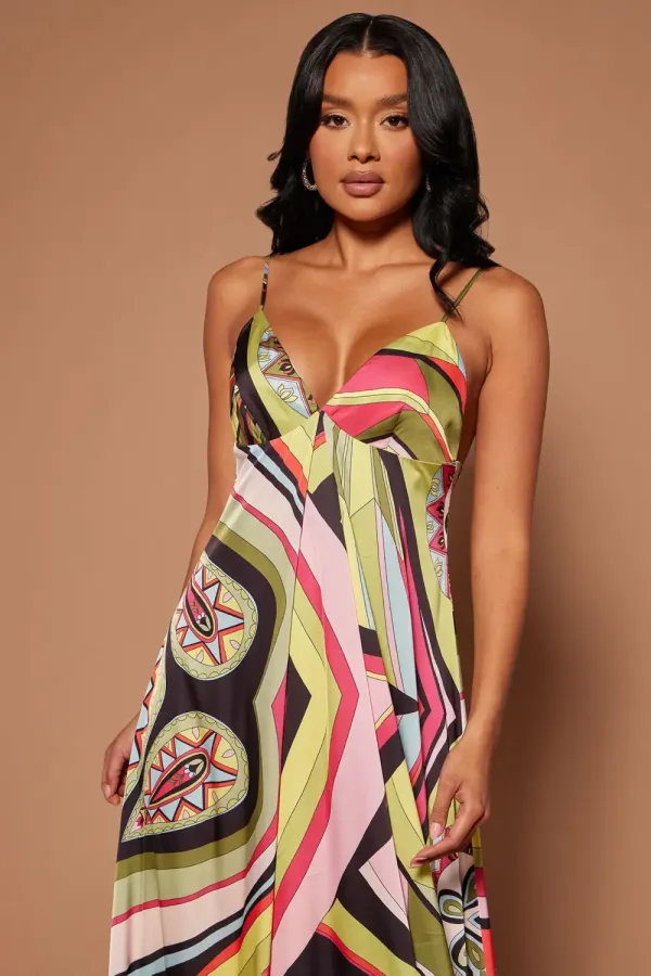 Giselle Satin Maxi Dress - Multi Color