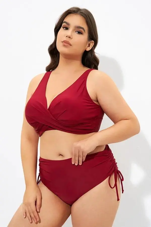 Red Twist Front Cross Back&Front Bikini Top