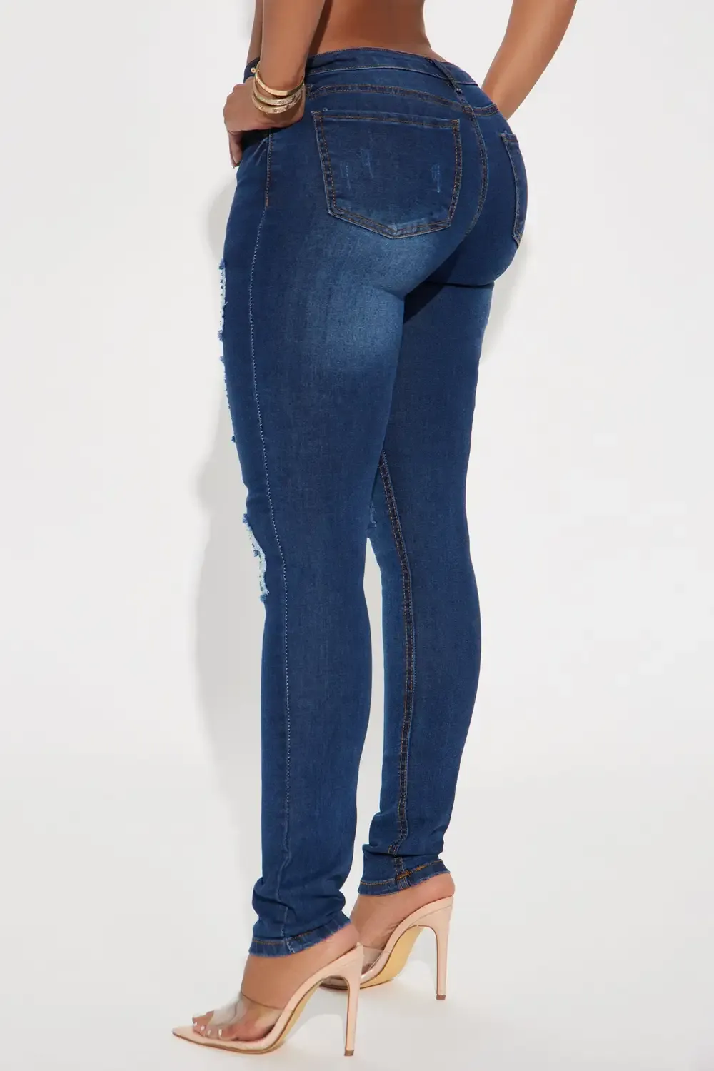 The Only One Ripped Mid Rise Skinny Jeans - Dark Wash