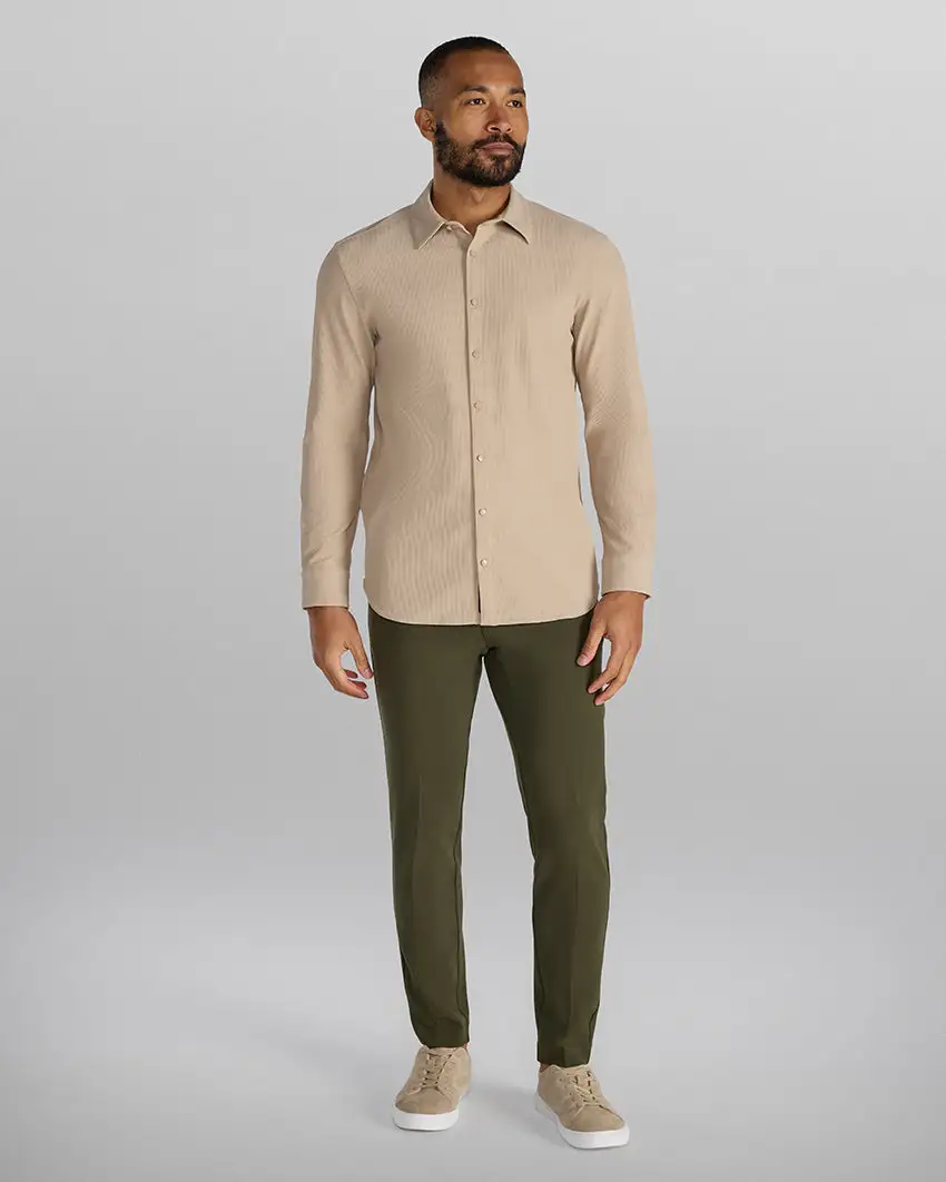 Ribbed+ Long Sleeve Button Down