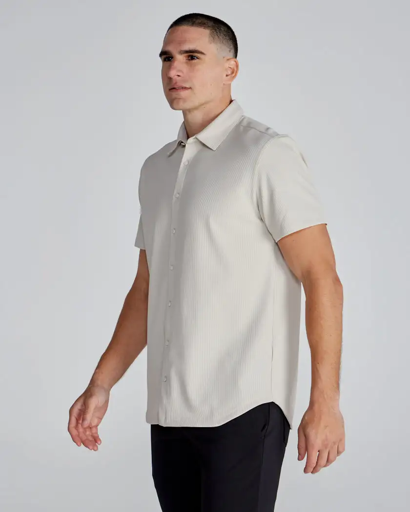 Ribbed+ Short Sleeve Button Down