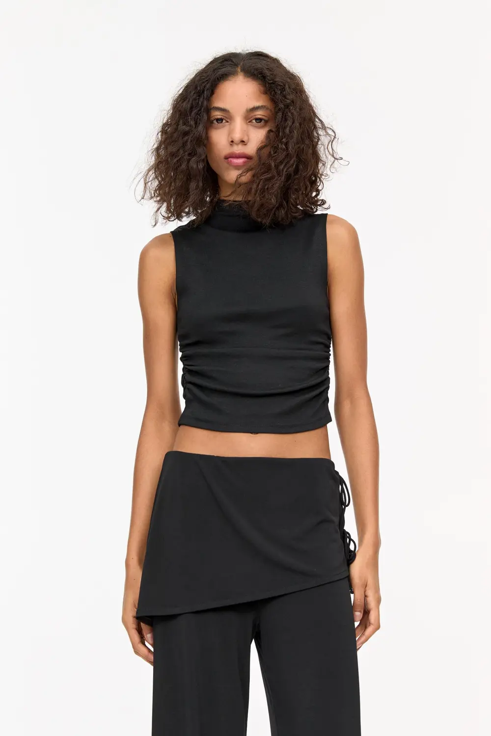 High neck gathered top