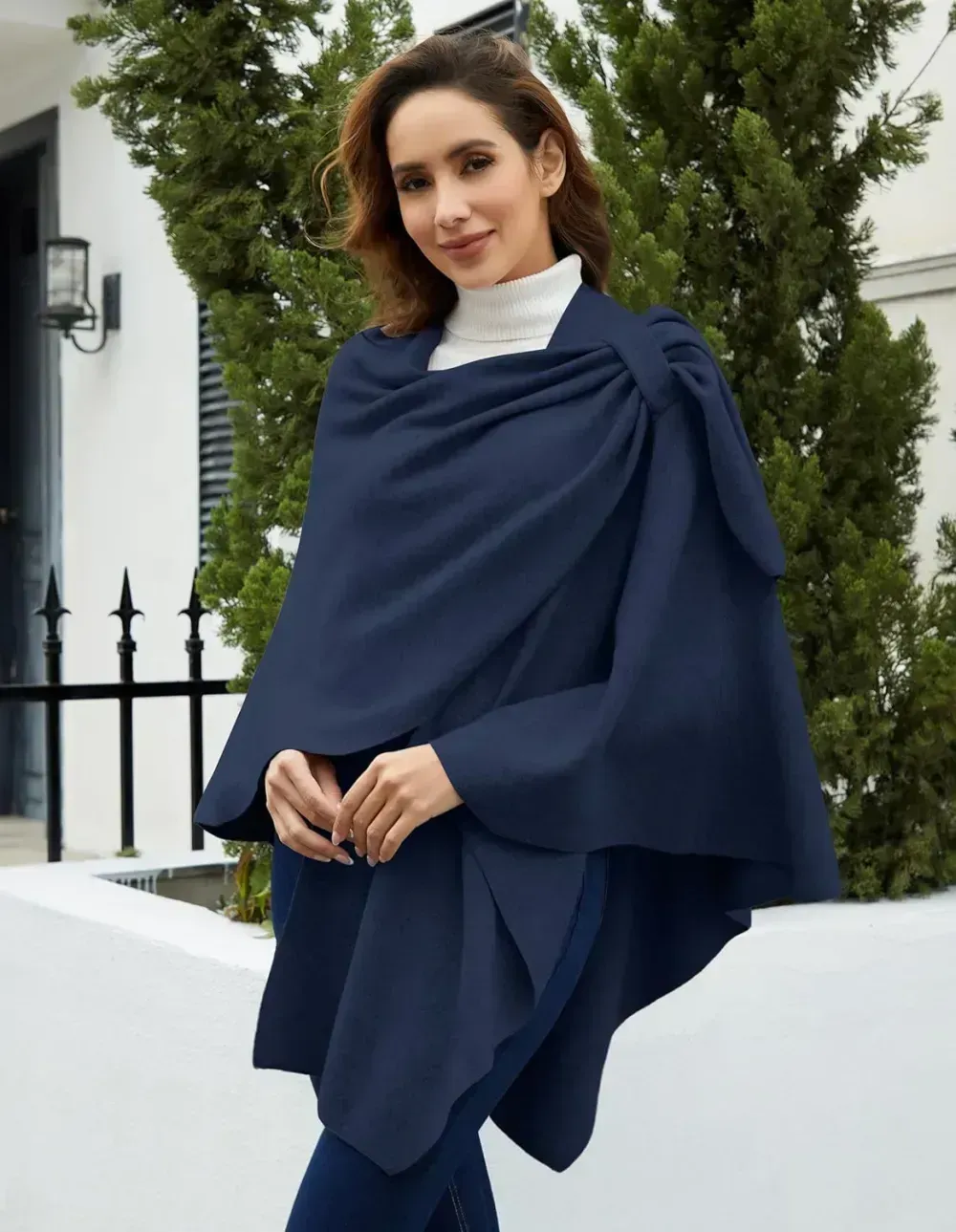 Womens Large Cross Front Poncho Sweater Wrap Topper Knitted Elegant Shawls Cape for Fall Winter