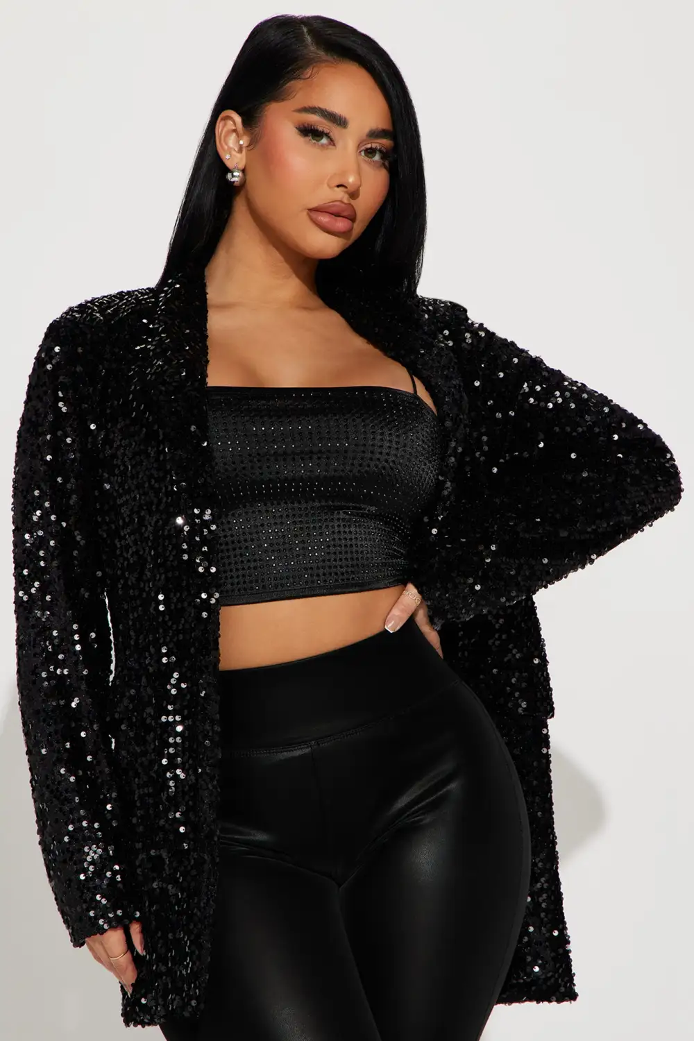Violet Sequin Blazer - Black