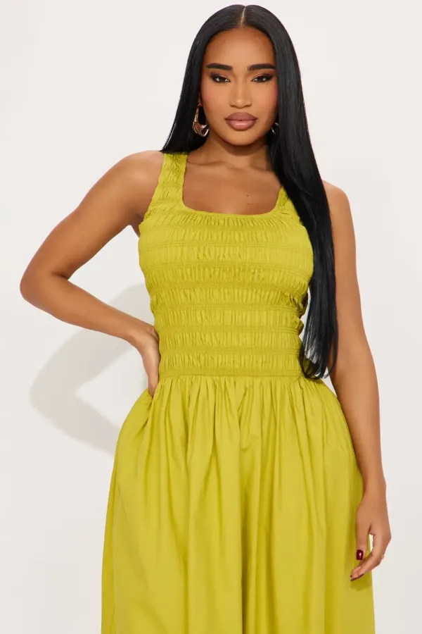 Hallie Poplin Maxi Dress - Chartreuse