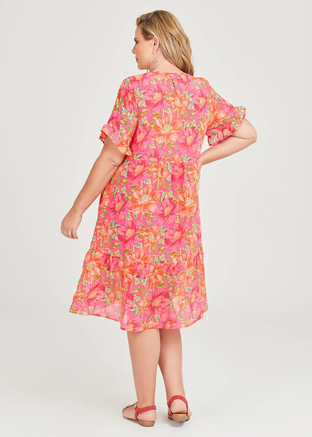 Ruffle Sleeve Midi Dress