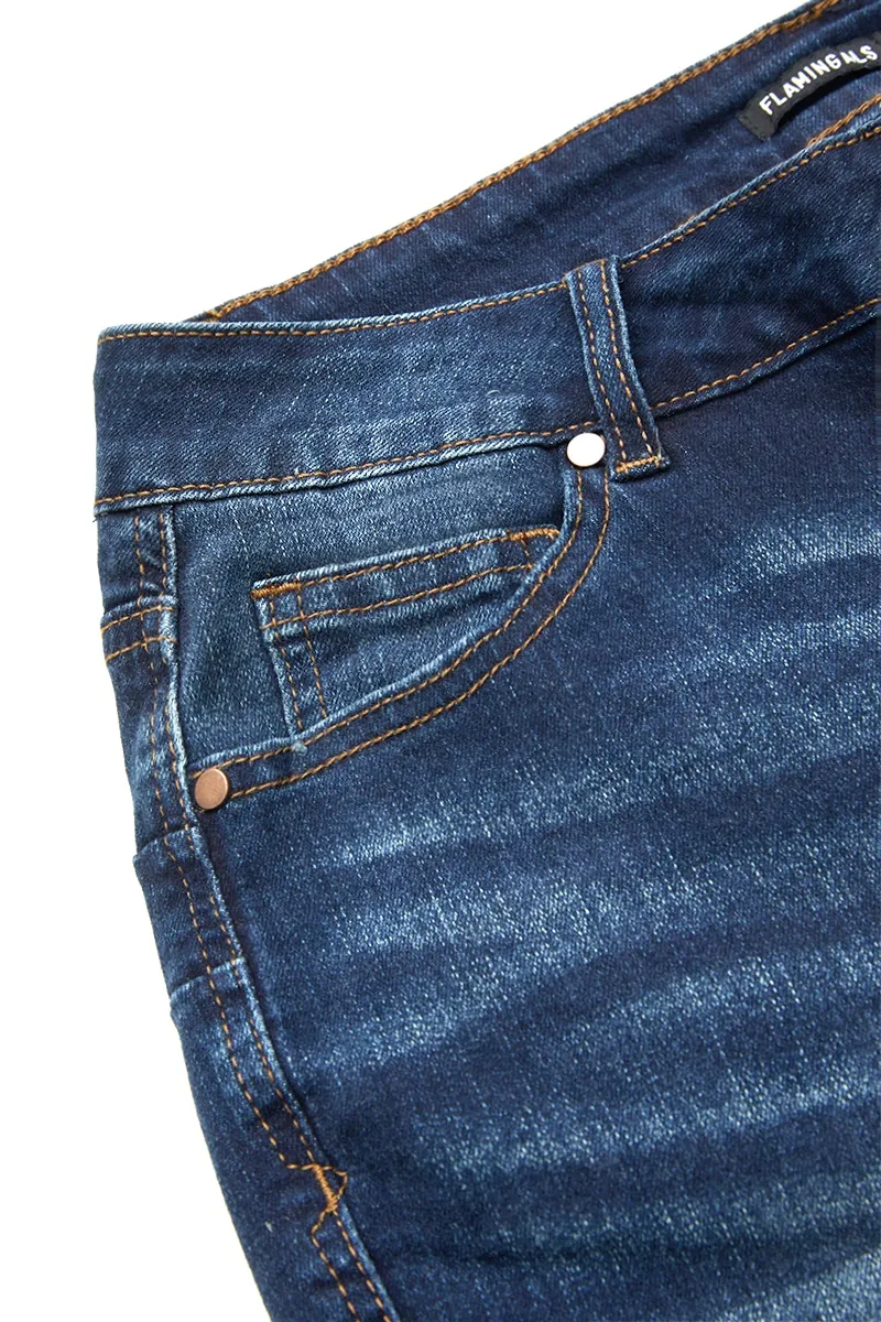 Mid Waist Rhinestone Decor Straight Leg Jeans Without Belt
