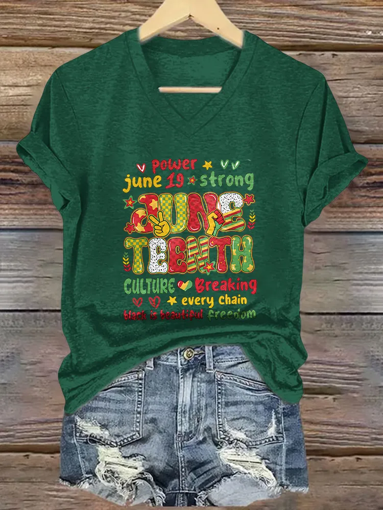 Women'S June Teenth V-Neck Short-Sleeved T-Shirt