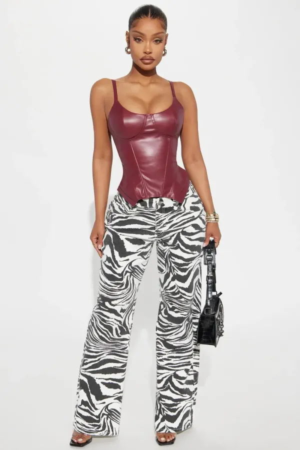 The Only Option Faux Leather Corset Top - Burgundy
