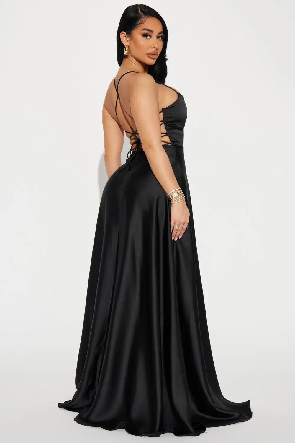 Clara Satin Maxi Dress - Black