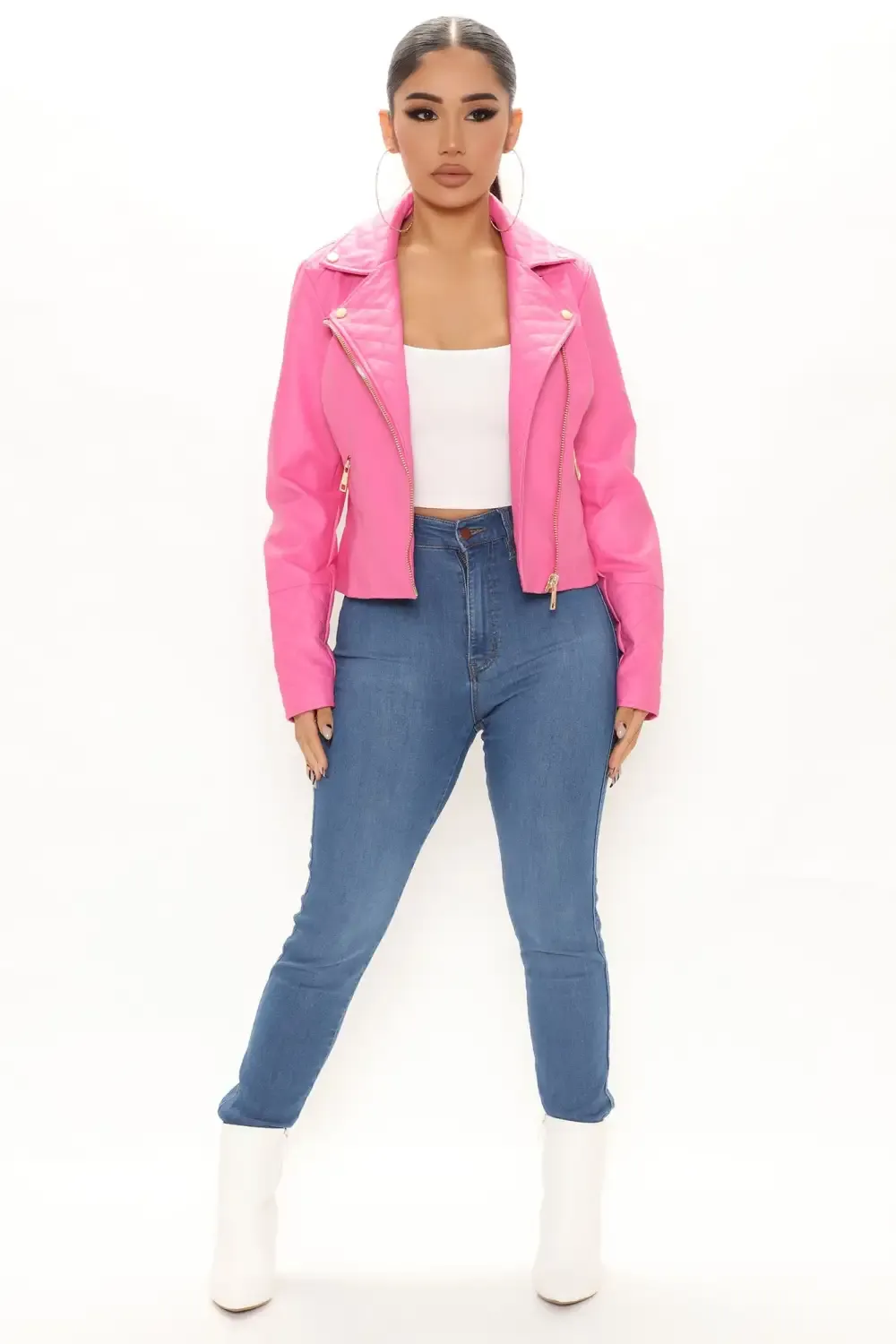 Out For A Ride Vegan Leather Moto Jacket - Pink/Pink