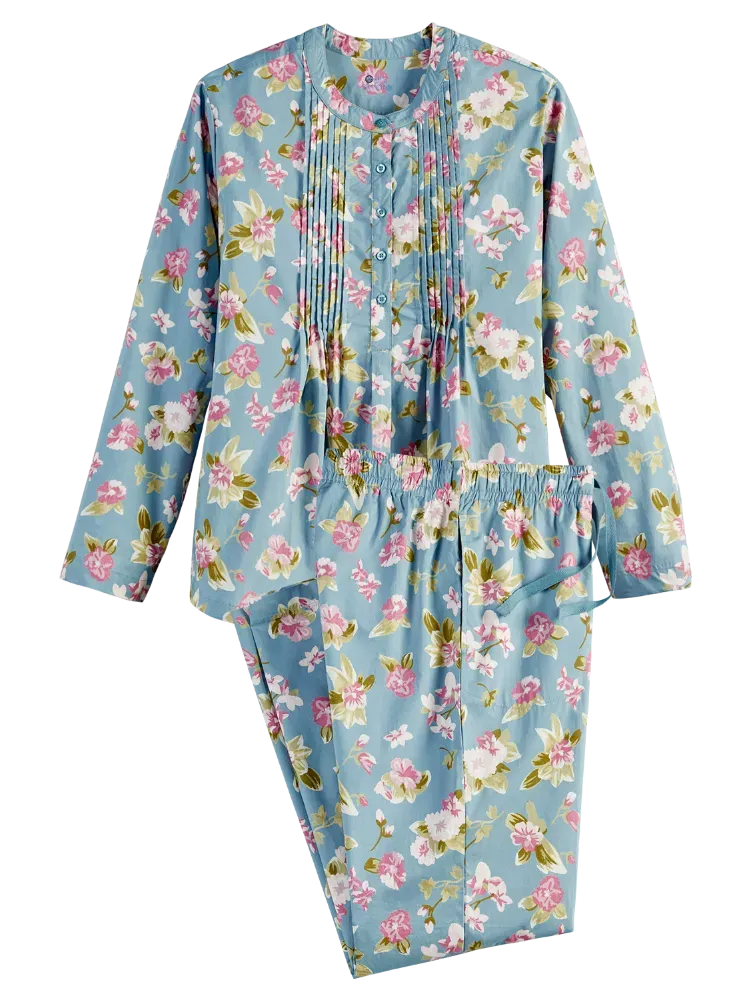 Ella Simone Pintuck Floral Cotton Pajama Set