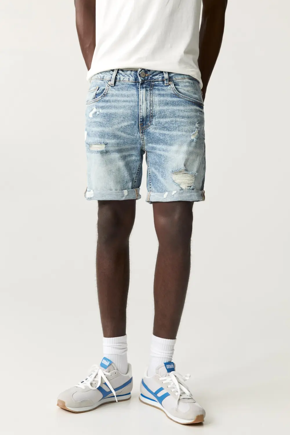 Ripped denim Bermuda shorts