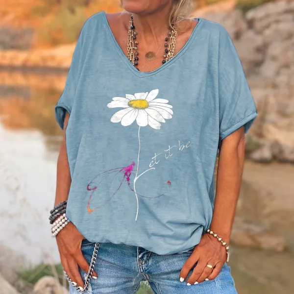 Let It Be Flower Printed Hippie T-shirt
