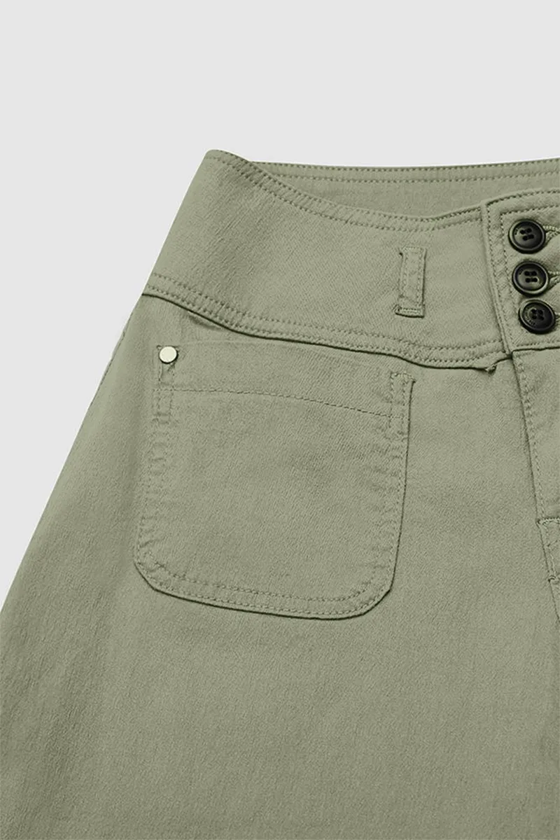 Solid Button Up Wide Leg Crop Low Waist Jeans