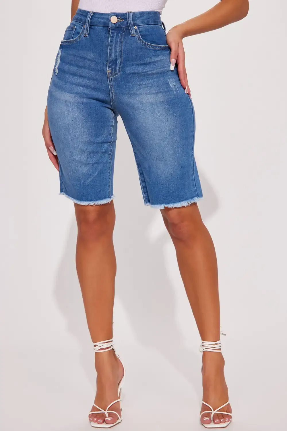 Check You Out Stretch Denim Bermuda Shorts - Light Wash