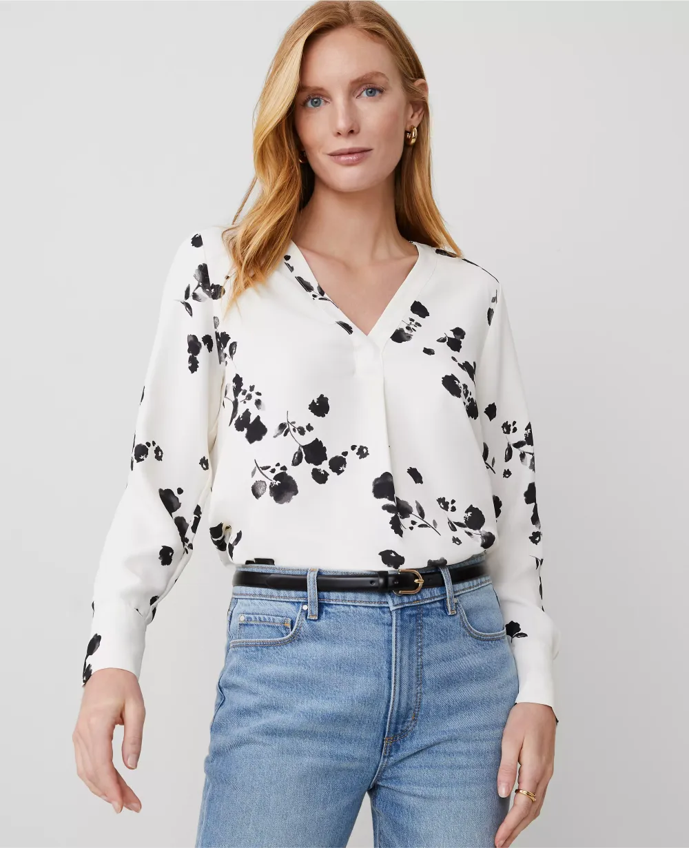 Floral Mixed Media V-Neck Top