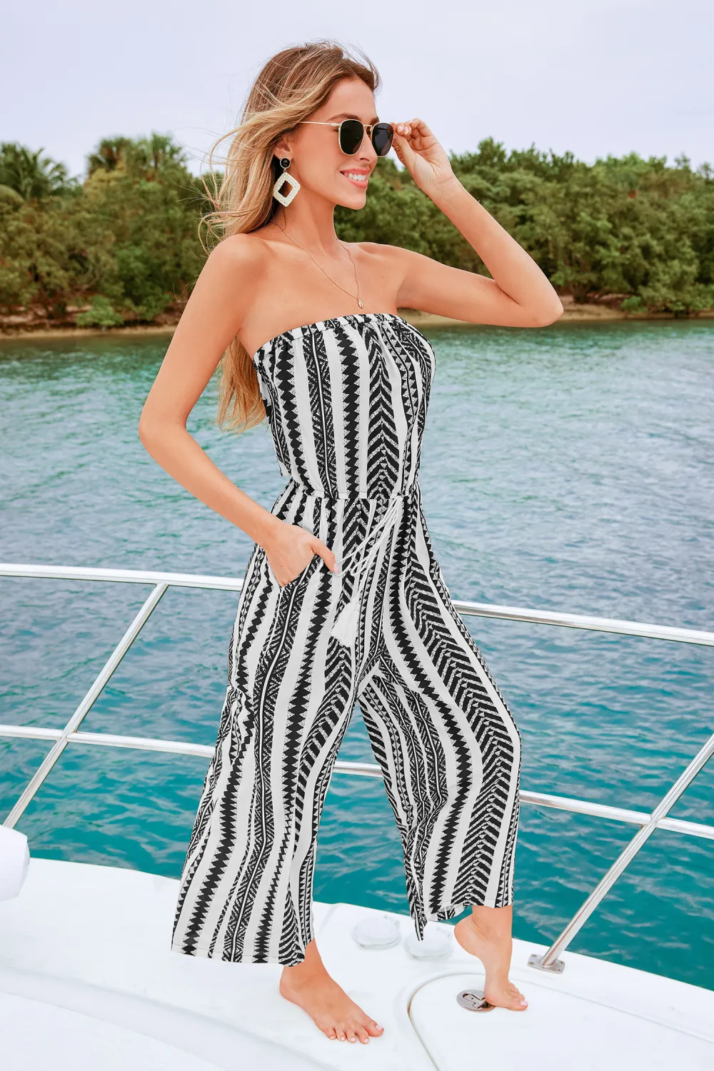 Striped Straight Leg Tube Jumpsuit