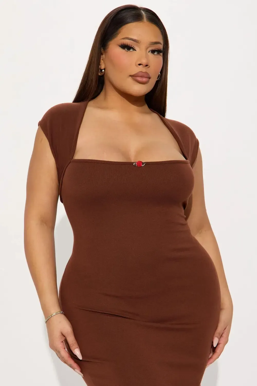 In Love Rosette Midi Dress - Brown