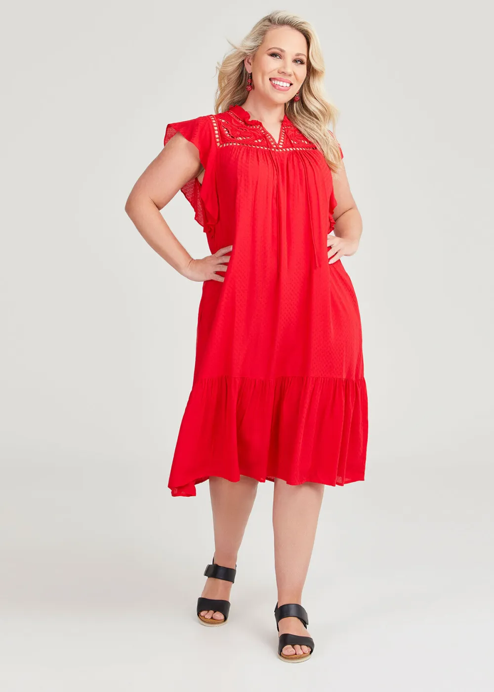 Natural Dobby Cutout Dress