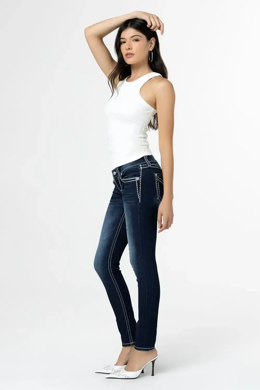 Loose Saddle Stitch Border Skinny Jeans