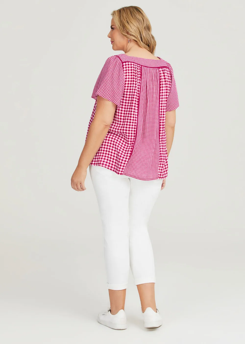 Natural Spliced Gingham Top