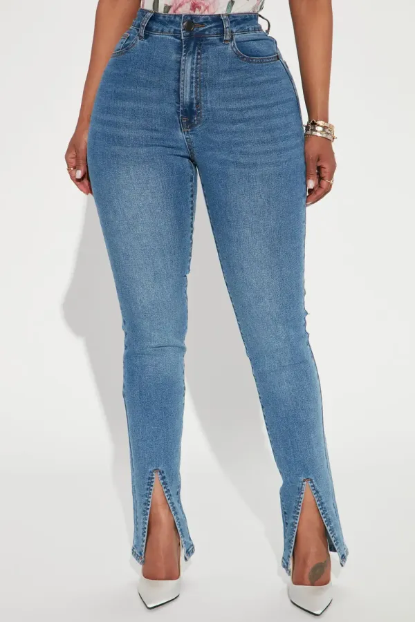 Soho Slit Hem Stretch Skinny Jeans - Medium Blue Wash
