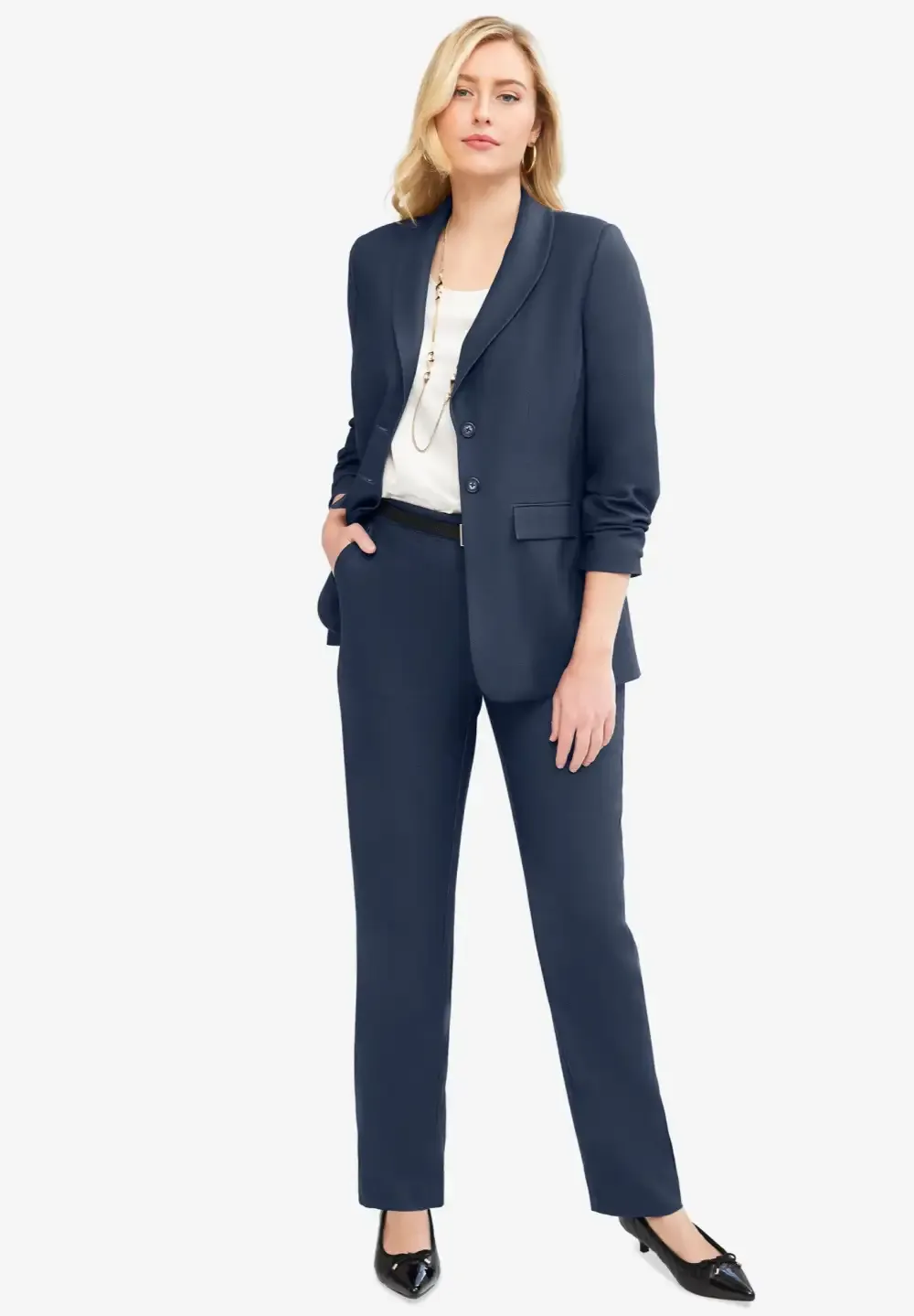 2-Piece Stretch Crepe Single-Breasted Pantsuit
