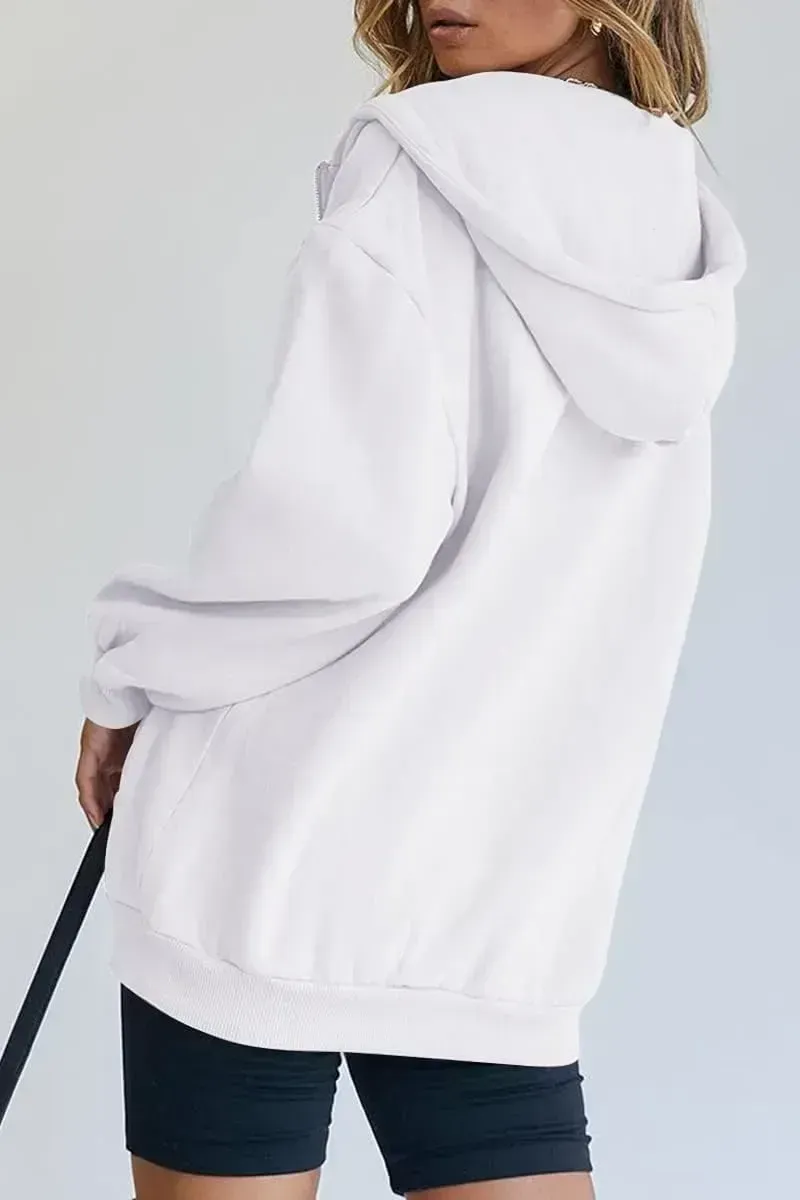Women's Cute Hoodies Teen Girl Fall Jacket Oversized Sweatshirts Casual Drawstring Zip Up Y2K Hoodie with Pocket