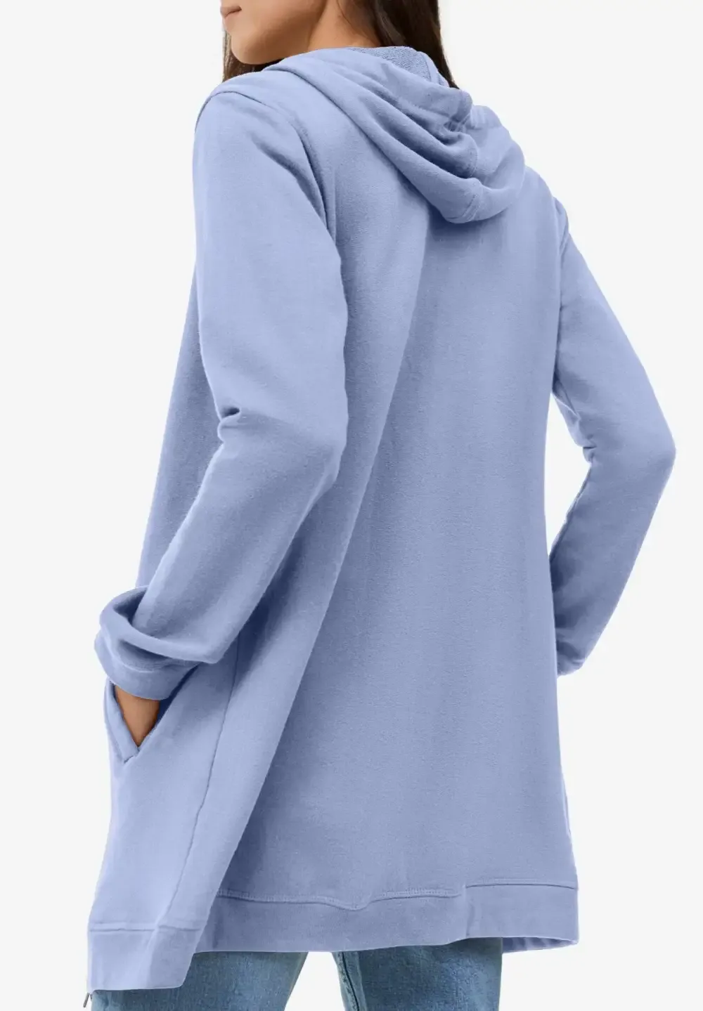 French Terry Long Zip Front Hoodie
