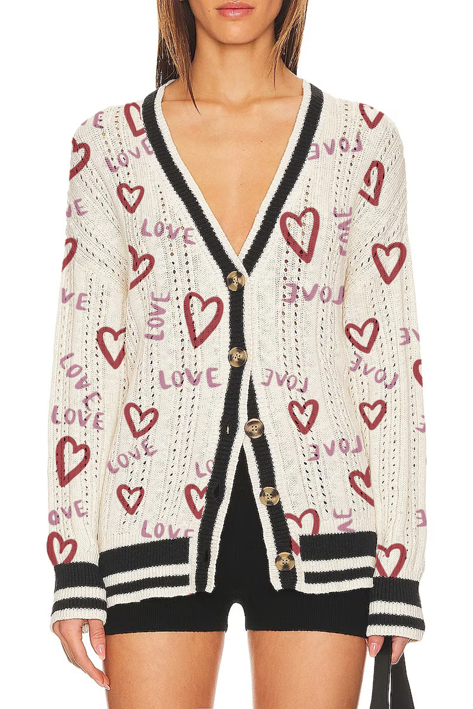 Heart Print Open Front Cardigan