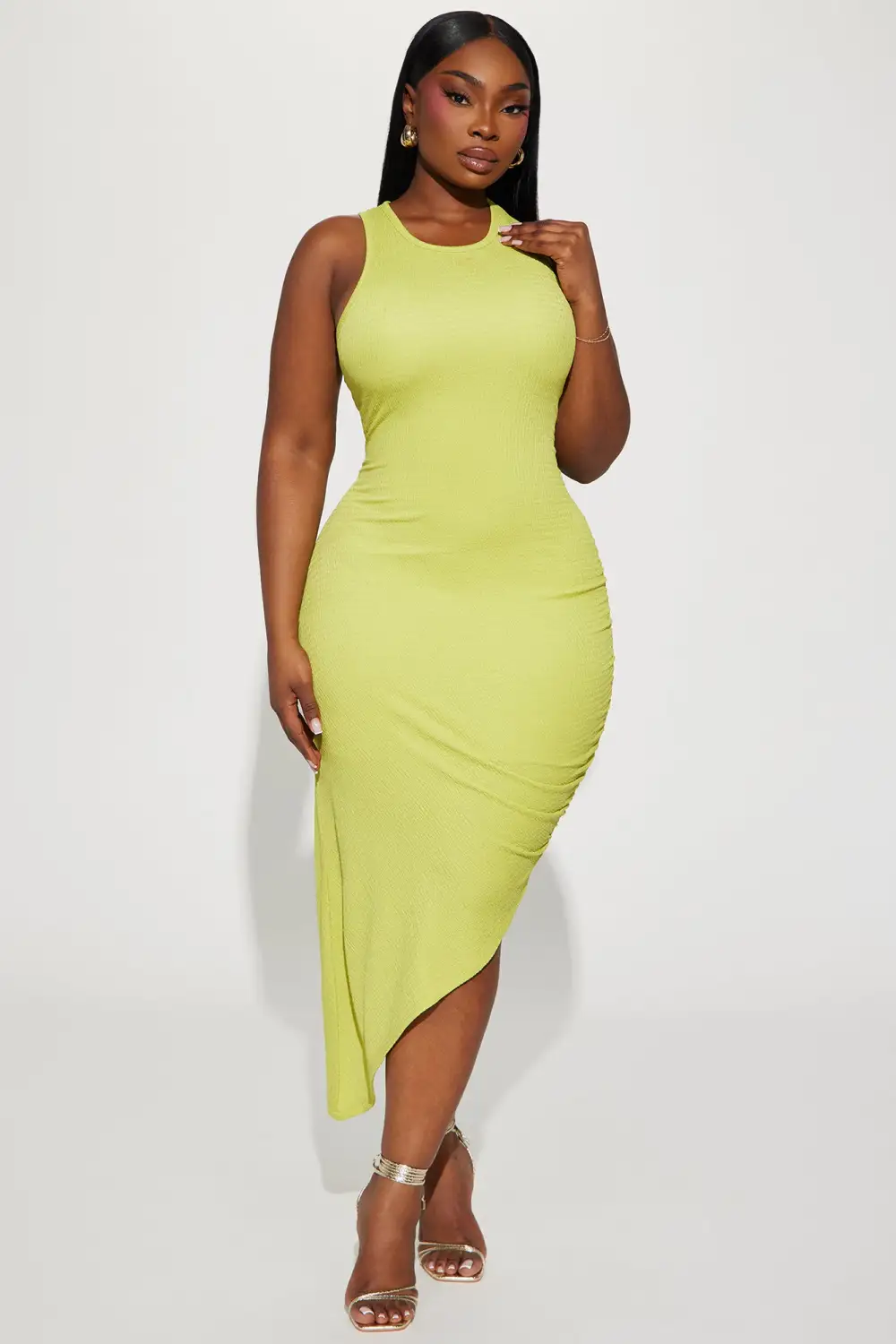 Kerry Textured Midi Dress - Lime
