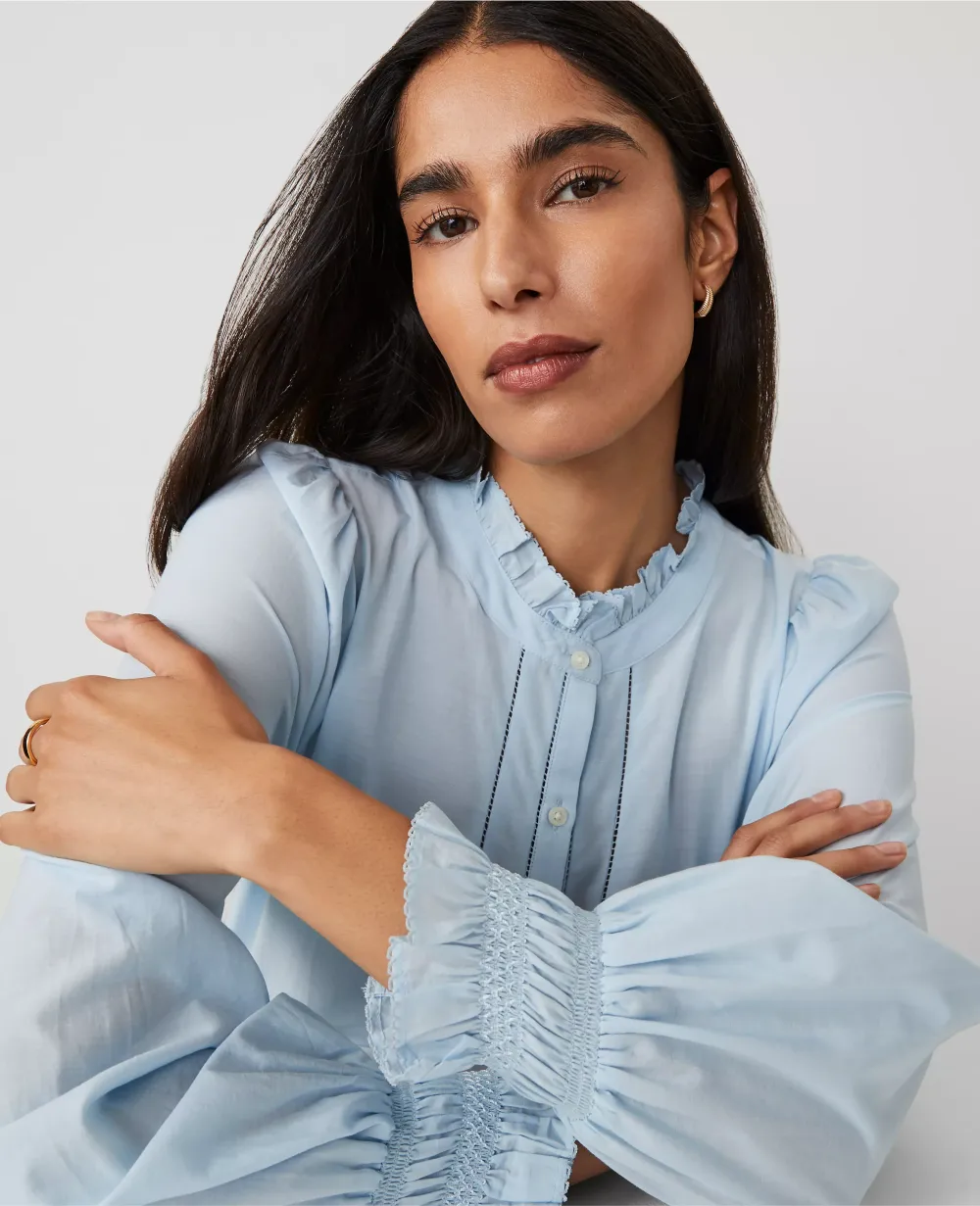 Cutout Smocked Cuff Blouse