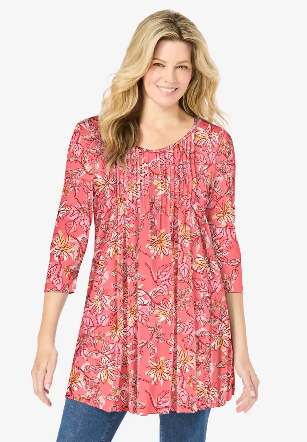 V-Neck Pintucked Tunic