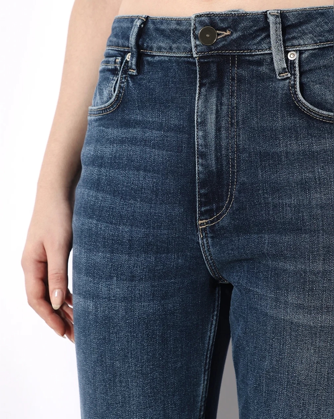 Blue High Rise Flared Cropped Jeans with Blue Floral Pattern