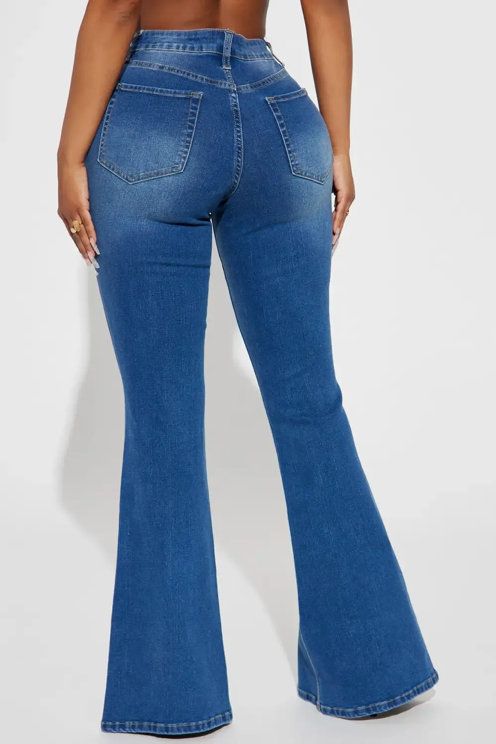 Not What It Seams Split Hem Flare Jeans - Medium Blue Wash