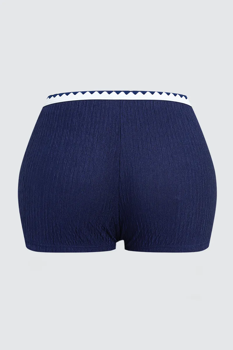 Contrast Binding Textured Bikini Set