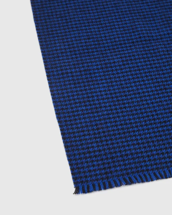 BLUE HOUNDSTOOTH PATTERN WOOL PLAID SCARF