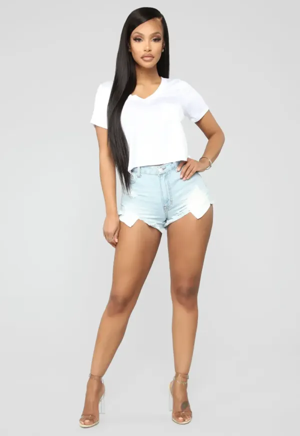 Not Your Groupie Distressed Shorts - Light Blue Wash