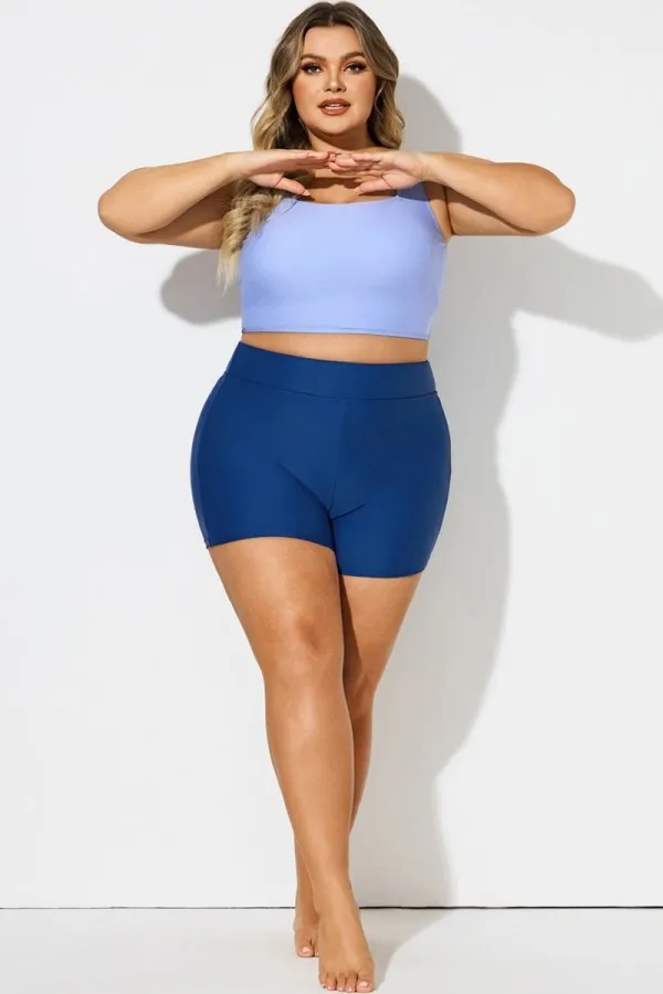 Navy Solid High Waisted Women Boy Short