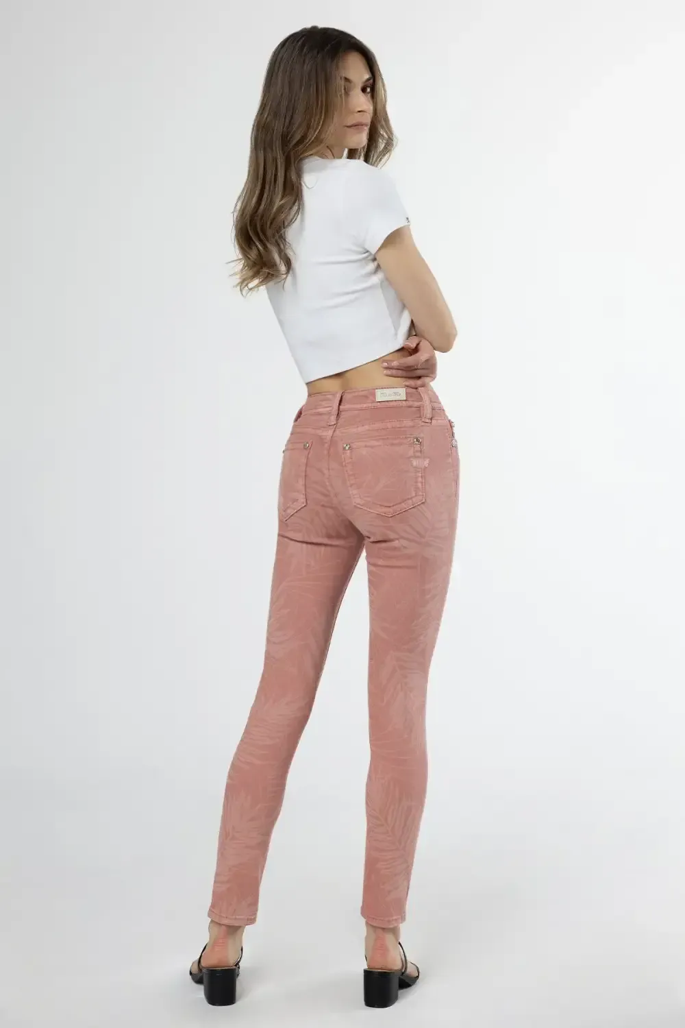Coral Leaves Skinny Jeans