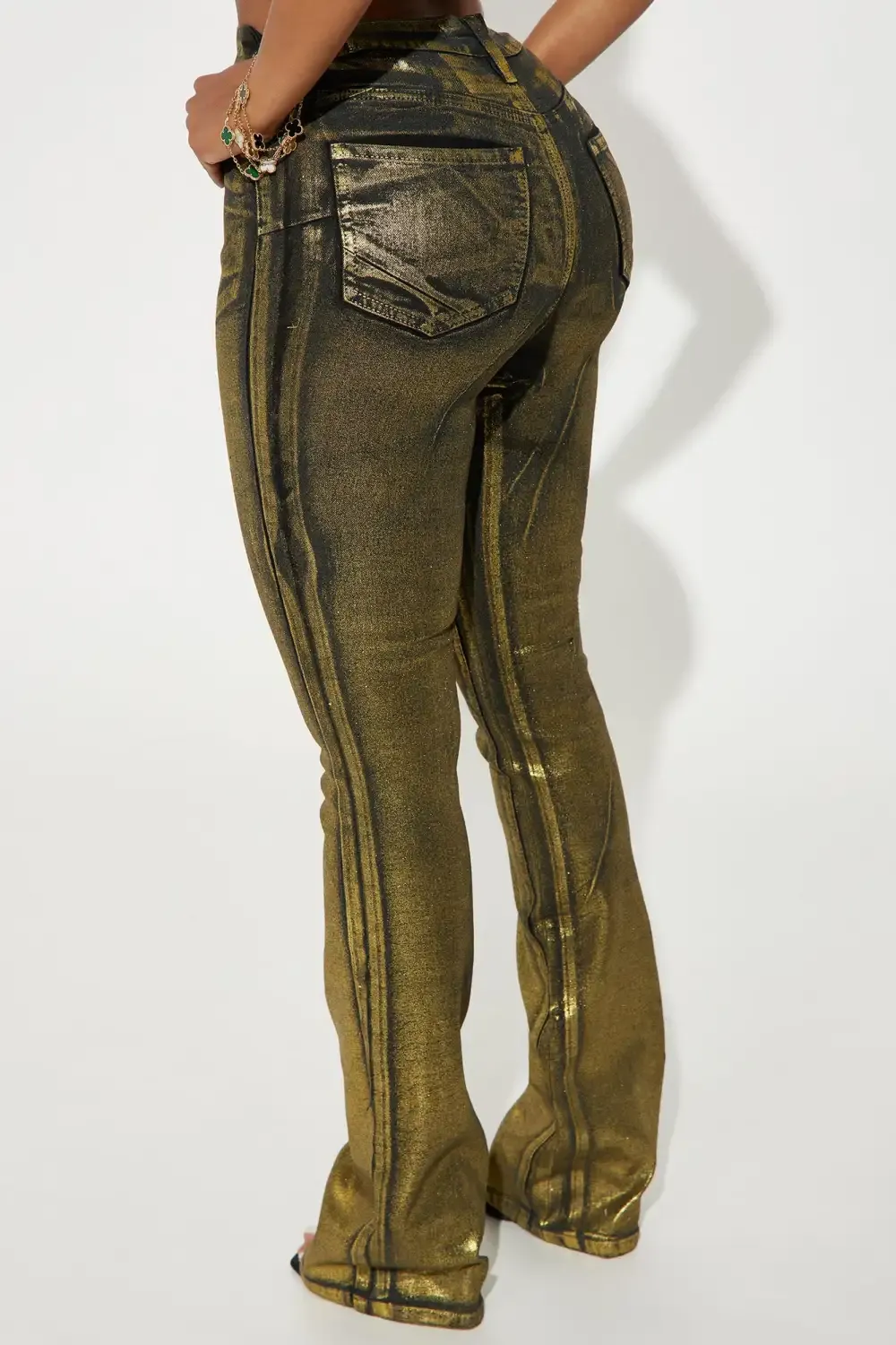 So Golden Foil Print Stretch Bootcut Jeans - Black/Gold
