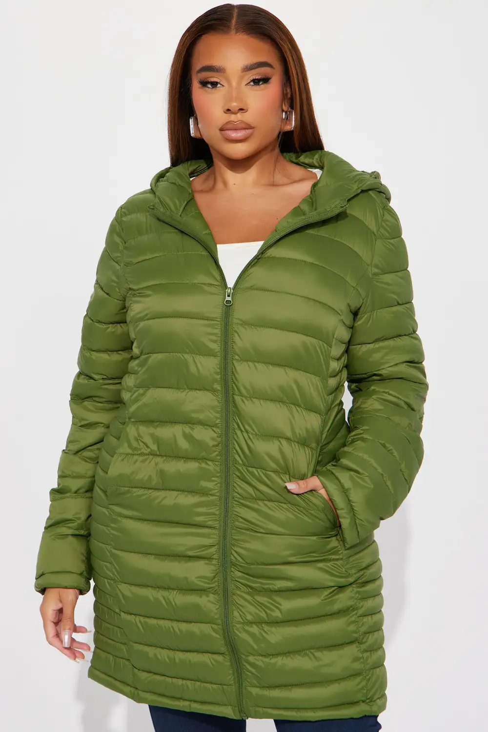 Padded Landing Puffer Coat - Olive