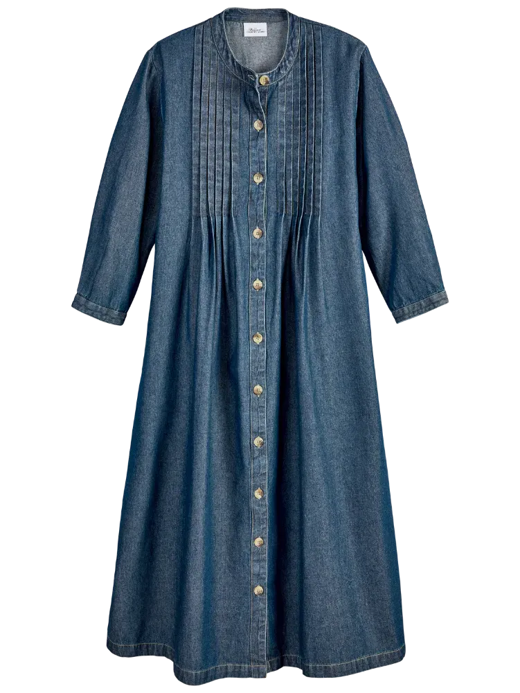 Pintuck Cotton Denim Dress