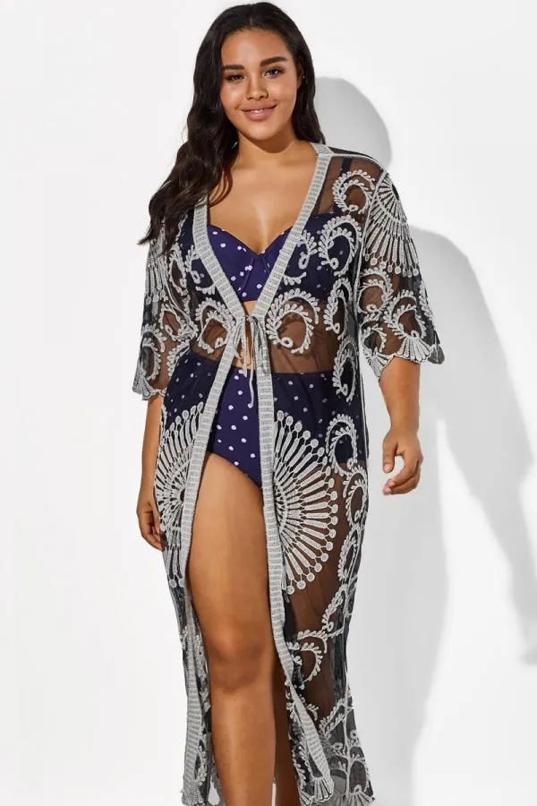 Black Long Sleeves Crochet Lace Cover Up