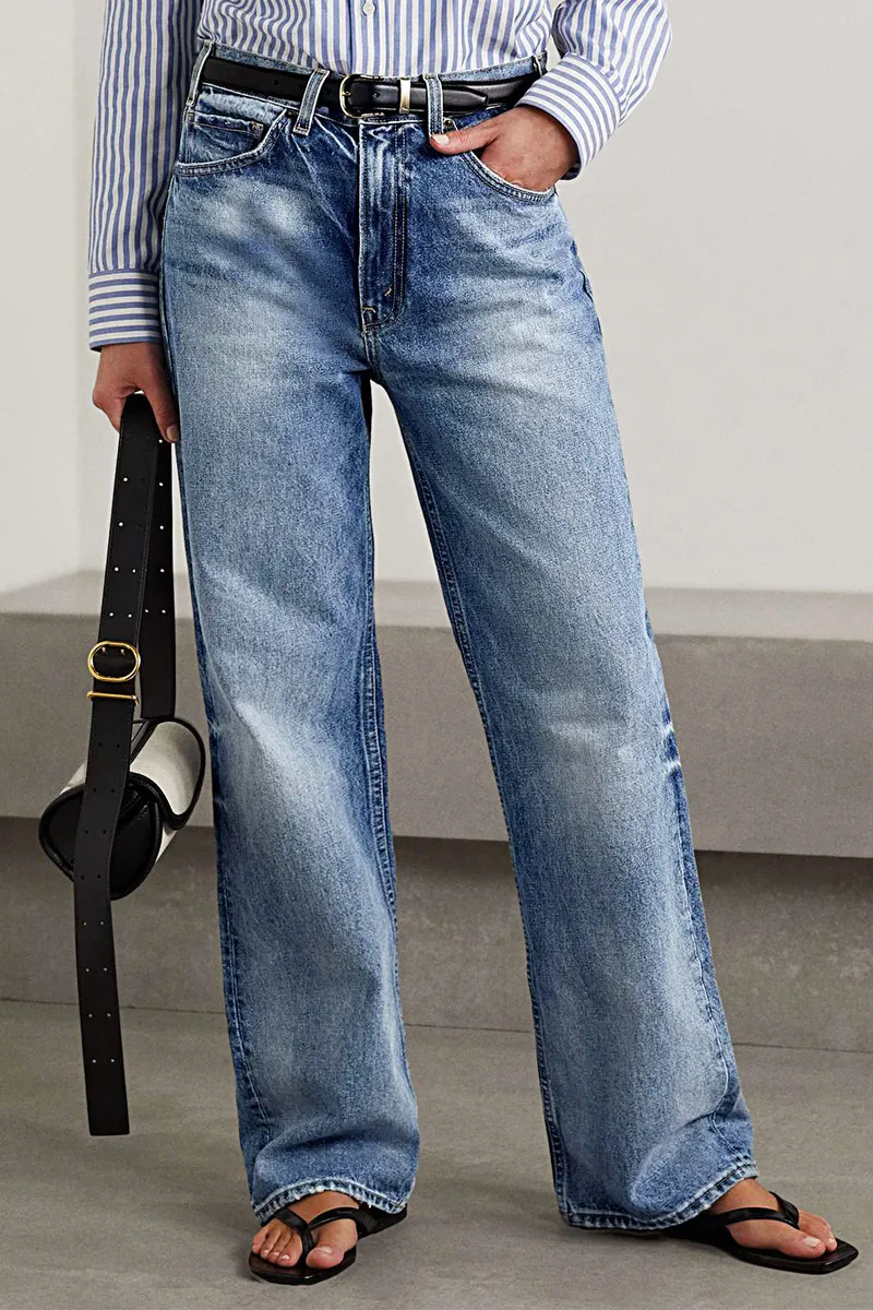 Wash High Rise Straight Leg Jeans Without Belt