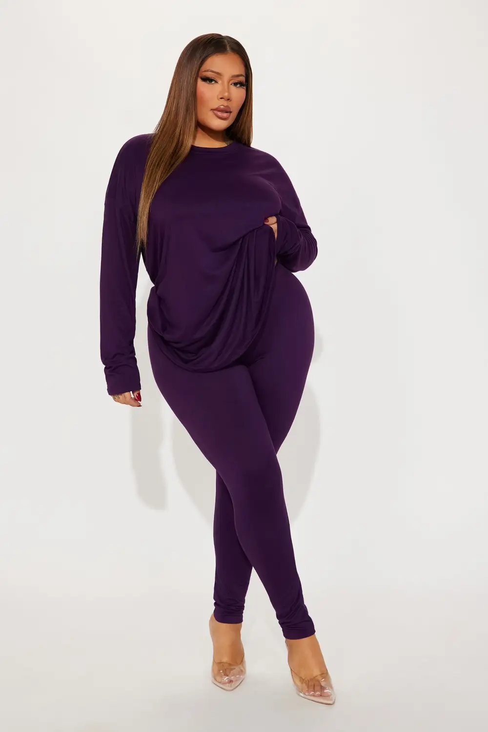 Weekend Vibes Long Sleeve Set - Eggplant