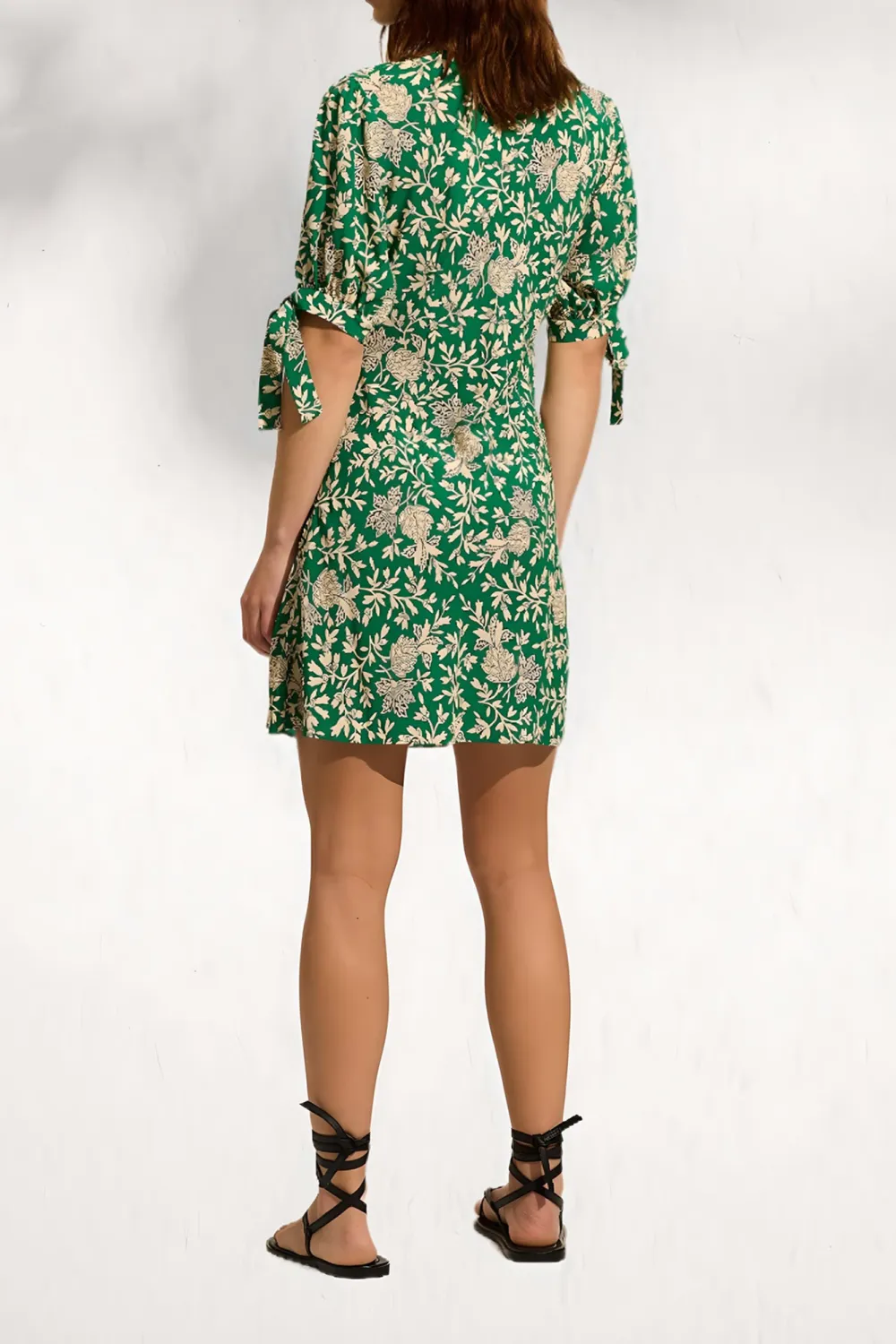 Simple Temperament Apple Green Plants Print  Dress