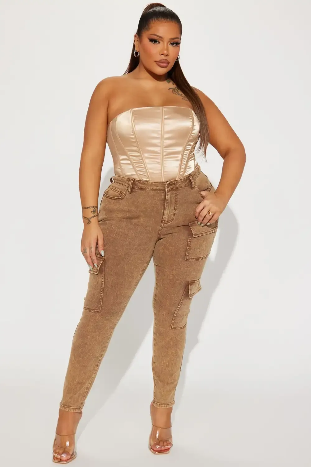 Kalahari Stretch Cargo Skinny Jeans - Brown